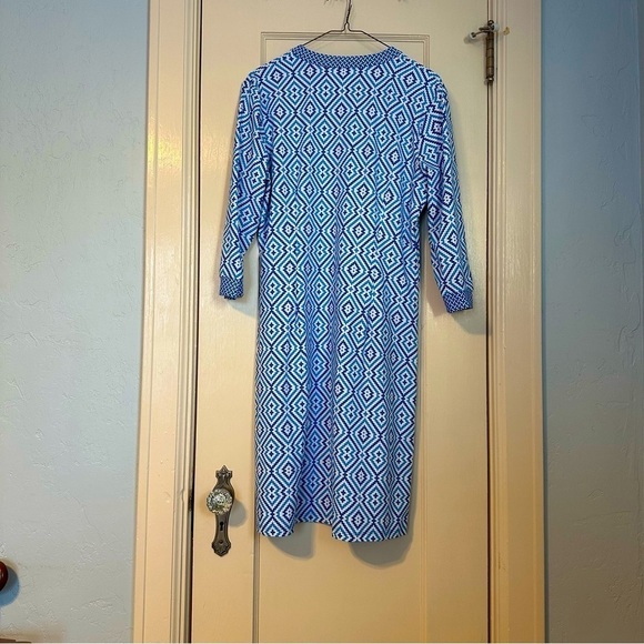 J. McLaughlin Dress Catalina Nylon Cloth Aztec Blue & White Beachy Coastal Sz L - Picture 3 of 14
